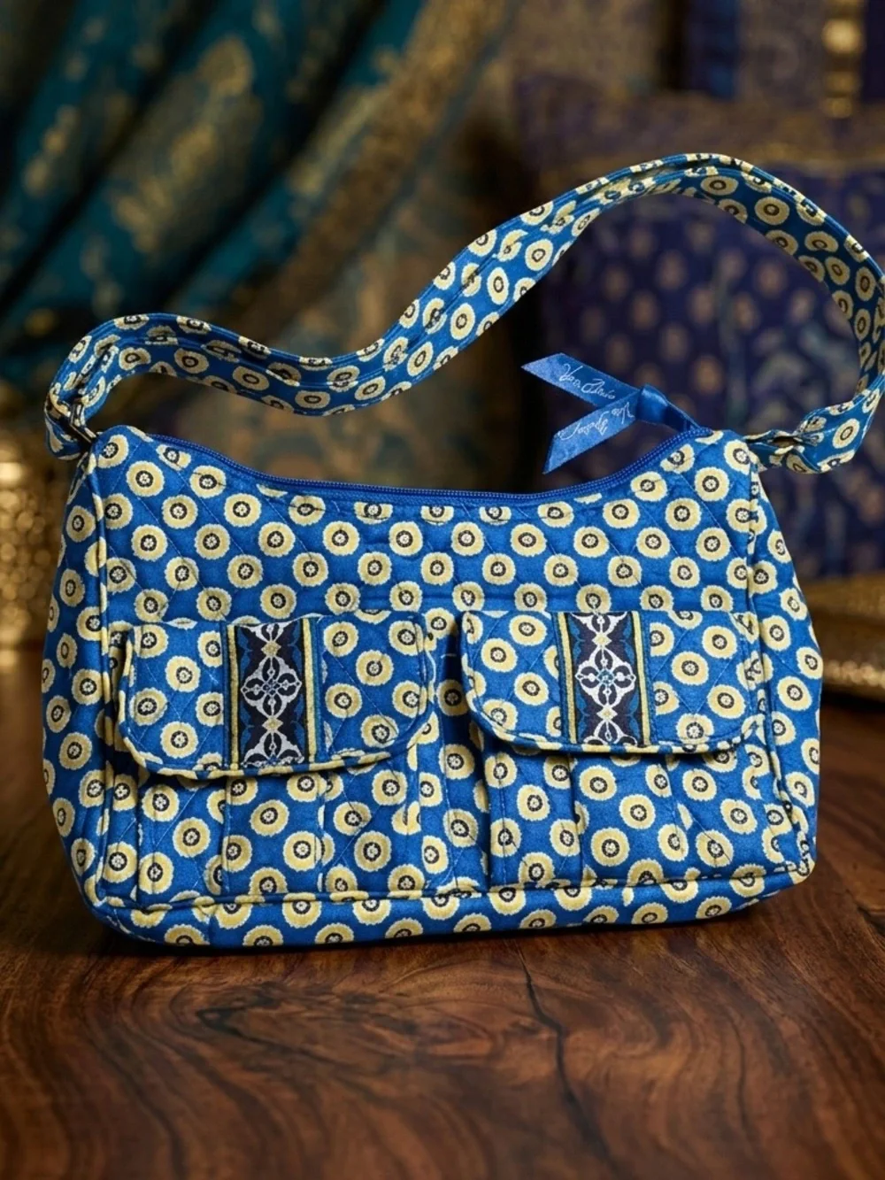 VERA BRADLEY Libby Crossbody Shoulder Handbag Purse Riviera Blue /yellow NWOT